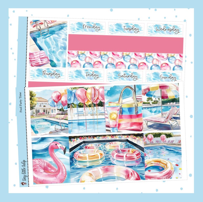 Pool Party Time-standard Vertical Weekly Kit-planner Stickers - Etsy