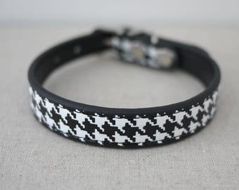 Free Shipping - Black and white cat collar leather light weight collar metal D ring cat accessories kitten accessories feline gift 1oz