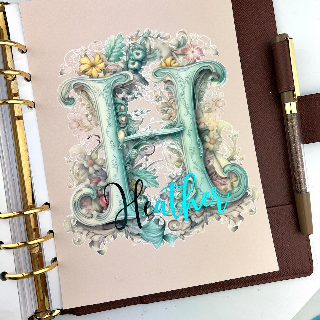 Foiled Vintage Floral Initial Dashboard: Personalized Planner Insert - Etsy