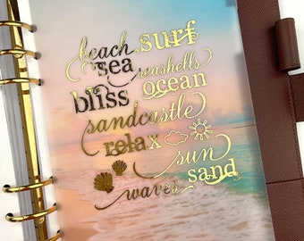 FOILED VELLUM SUMMER Beach for Ring Planners , A6, B6, Personal, Personal Wide A5 A5 wide