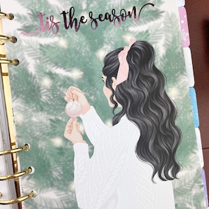 FOILED Holiday FASHION Girl Dashboard für Ring Planer Erin Condren, A6, B6, Personal, Personal Breit verschiedene Haar-/Haut-Auswahl