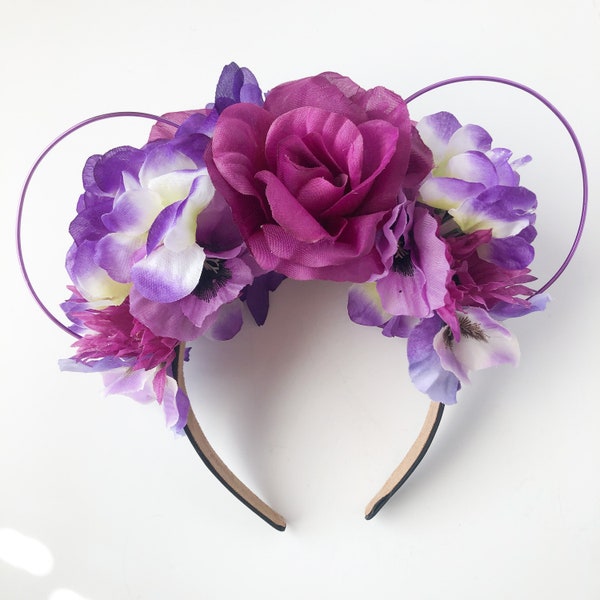 MICKEY MINNIE EARS Wire Ears Floral Flower Purple Rose Lavender Ready To Ship