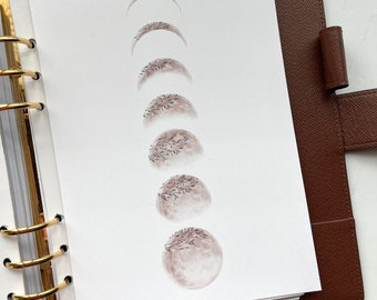 DASHBOARD MINIMALIST MOON Phases for Ring Planners , A6, B6, Personal, Personal Wide, Travelers Notebook, A5, A5 Wide
