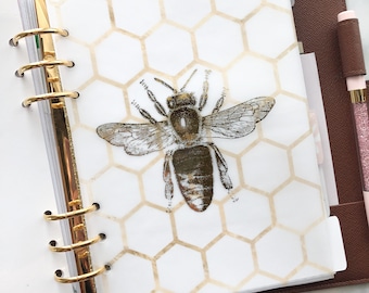 Foiled Vellum Ring Planner Dashboard: Bee & Honeycomb