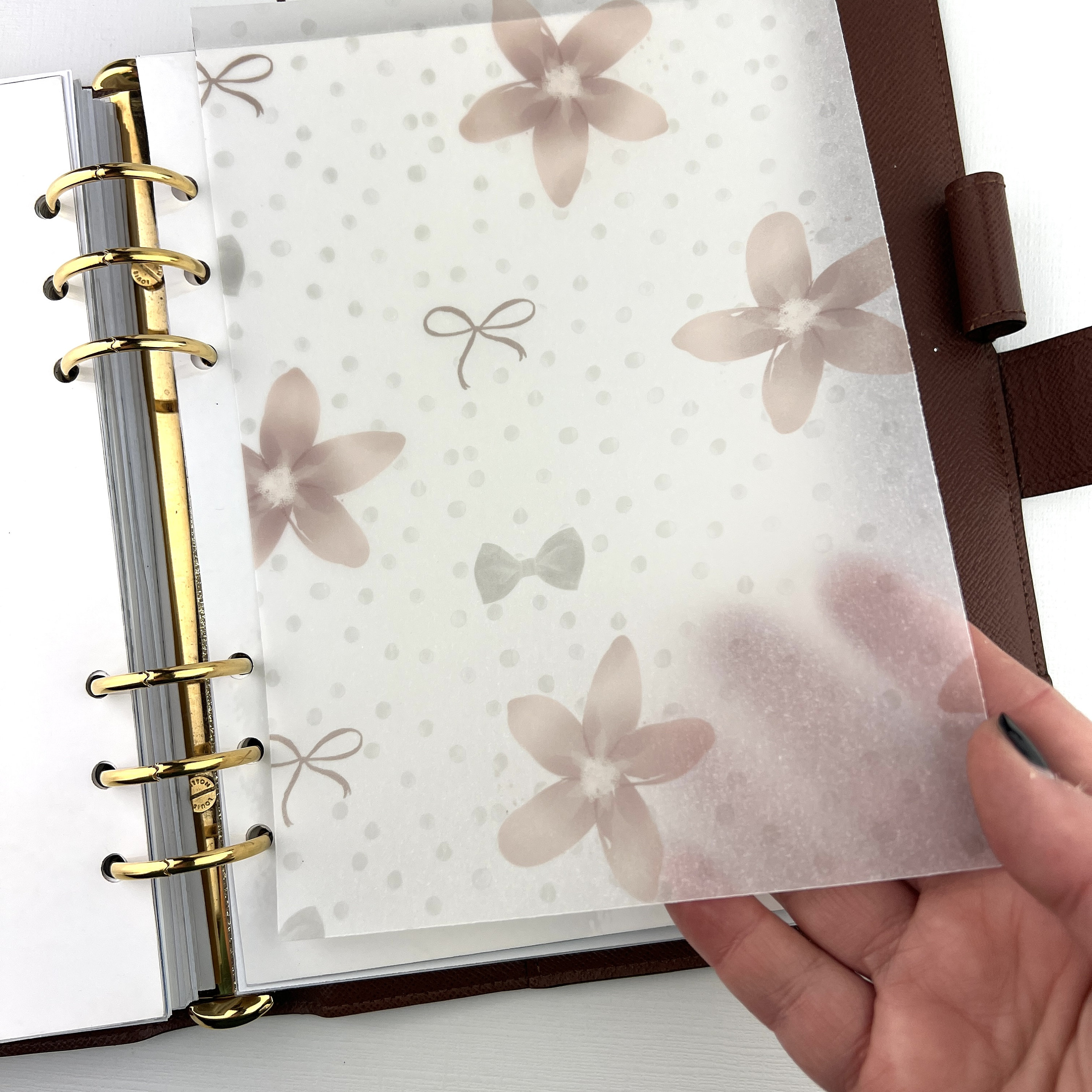VELLUM Watercolor Pink Gray FLORAL for Ring Planners A6 B6 Etsy