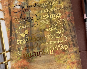 Foiled Fall Words Vellum Dashboard: Ring Planner A6 B6 Personal