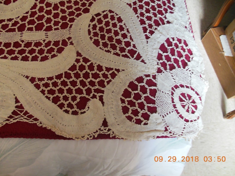 Lace Ecru Table Cloth VintageAntique 48\u201dx58\u201d Approx