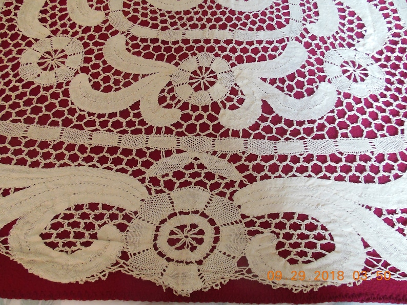 Lace Ecru Table Cloth VintageAntique 48\u201dx58\u201d Approx
