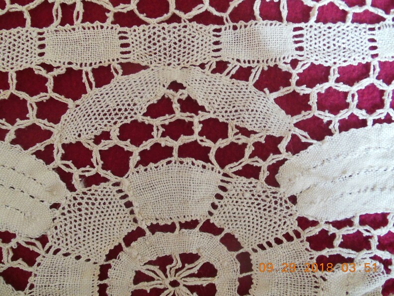Lace Ecru Table Cloth VintageAntique 48\u201dx58\u201d Approx
