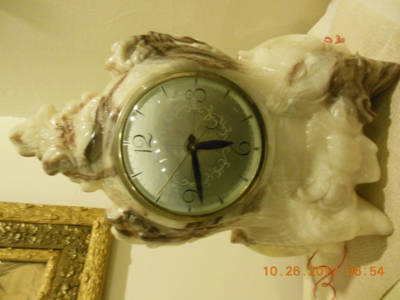 Vintage Lanshire USA Heavy Large Marble Mantle Clock Electric 15 1/2