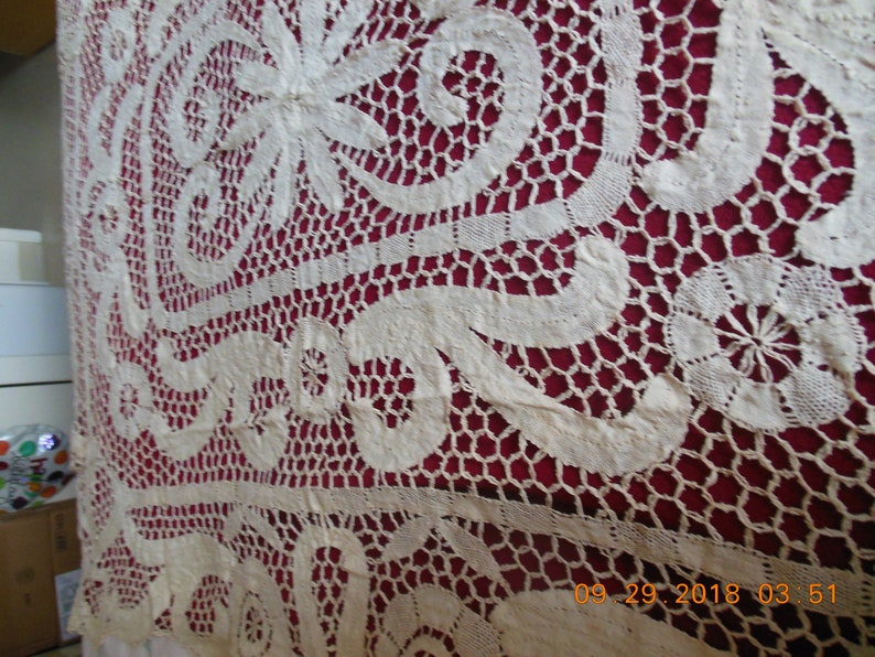 Lace Ecru Table Cloth VintageAntique 48\u201dx58\u201d Approx