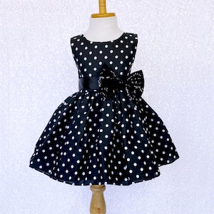 Black White Polka Dot Knee Length Sleeveless Dress Toddler Infant Wedding Flower Girl Birthday Party Graduation Photoshoot Pageant Summer