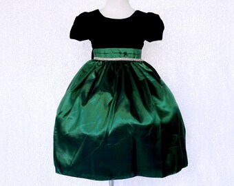 Hunter Green Black Taffeta Velvet Christmas Winter Girl Dress