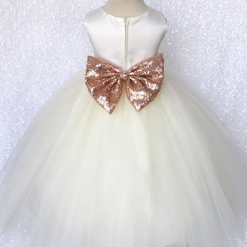 Rose Gold Sequin Bow Ivory Satin 4 Layer Tulle Flower Girl Etsy