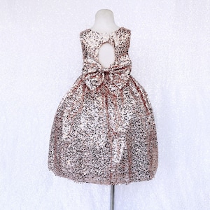 Rose Gold Full Sequin Flower Girl Toddler Infant Wedding Trendy Photoshoot Valentines Day Trendy Smash Cake Pageant Junior Girl Bow Dress