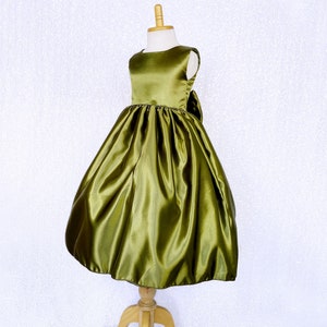 Sleeveless Formal Satin Olive Green Dress Junior Toddler Wedding Flower Girl Bridesmaid Pageant Recital Birthday Party Holiday Easter 2 4 6