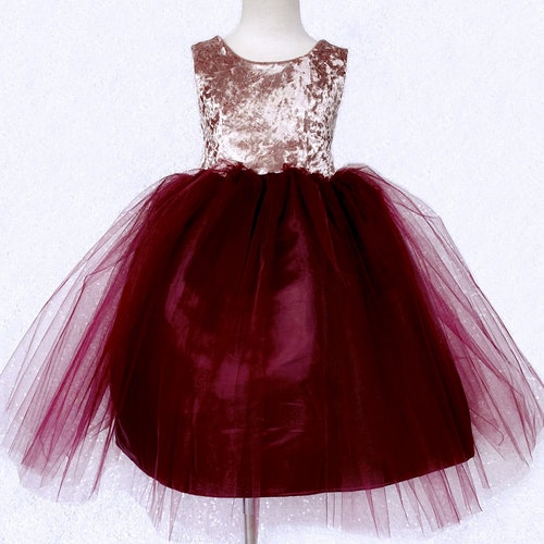 Rose Gold & Burgundy Flower Girl Dress Rose Gold Bridesmaid Etsy UK