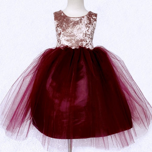 Rose Gold & Burgundy Flower Girl Dress Rose Gold Bridesmaid - Etsy UK