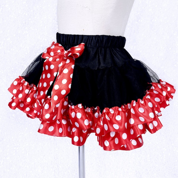 3 Tiered Layer Black Red Polka Dot Tutu Skirt Minnie Mouse Inspo Little Girl Birthday Costume Photoshoot Pageant Chic Small Medium Large XL