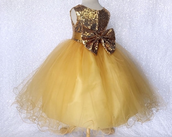 Gold Yellow Sleeveless Mini Sequence 2 Layer Tulle Fishing Line Big Bow Wedding Holiday Christmas Birthday Graduation 2 3 4 5 6 7 8 10 12 14