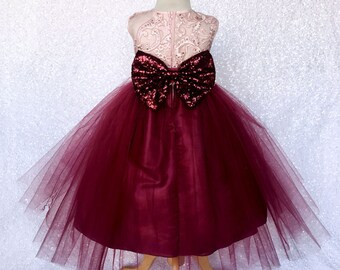 Embroidery Blush Sleeveless Rose Gold Sequence Burgundy 2 Layer Tulle Gown Spring Summer Holiday Junior Toddler Infant Wedding Flower Girl