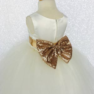 Ivory Tulle 4 Layer Champagne Sequin Bow Dress Flower Girl Gown Wedding Bridesmaid Chic Junior Toddler Vintage Party Recital Pageant Easter