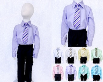 Bruiloft Lila Lange Mouw Jurk Shirt Boy Clip-On Tie Junior Pasgeboren Verjaardagsfeest Verkiezing Recital Fotoshoot Prop Kerstmis Pasen Chic