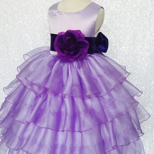 Organza Ruffle Dress W/ Plum Satin Sash Flower Girl Gown - Etsy