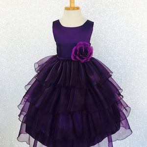 Plum Organza Flower Girl Wedding Trendy Birthday Summer Easter Spring Ankle Length Pageant Smash Cake Country Toddler Junior Girl Dress