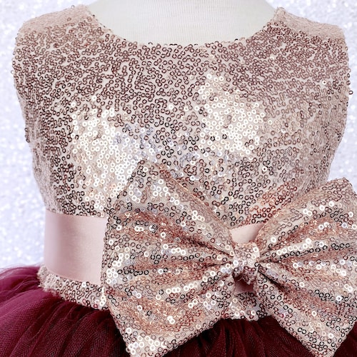 Blush Pink and Maroon Flower Girl Dress Birthday Wedding Party Etsy