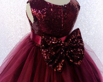 Chic Formal Burgundy Sequence Fishing Line 2 Layer Gown Satin Sash Pageant Birthday Holiday Christmas Wedding Junior 2 4 6 8 10 12 14 Sequin