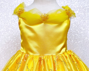 Belle Inspired off the Shoulder Formal Yellow Dress Wedding Flower Girl Graduation Birthday Party Pageant Halloween Costume Infant Toddler Etsy