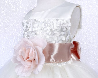 Sleeveless Flower Girl Turquoise Sequence Bow White Tulle 4 Layer Gown Wedding Bridesmaid Junior Baby Birthday Christmas Holiday Winter Fall
