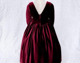 Stretchy Velvet V-Back Burgundy Long Sleeve Gown Toddler Infant Photoshoot Prop Pageant Recital Birthday Party Graduation Formal Holiday