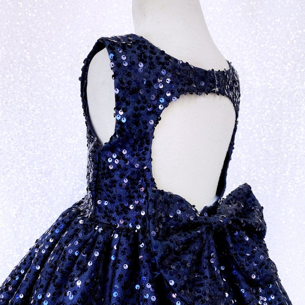 Full Sequin Navy Keyhole Sleeveless Formal Dress Toddler Newborn Wedding Flower Girl Pageant Recital Fall Rustic Chic Spring Summer 2 4 6 8