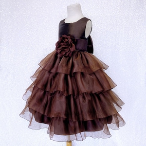 Flower Girl Brown Ruffle Sleeveless Junior Infant Wedding Flower Girl Bridesmaid Birthday Graduation Photoshoot Easter Summer Fall Dress