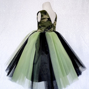 Green Black Tulle Camo Cotton Sleeveless Gown Toddler Newborn Bridesmaid Flower Girl Pageant Recital Birthday Party Photoshoot Prop Dress