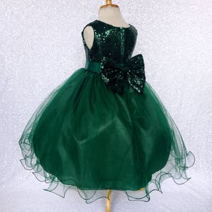 Hunter Green Holiday Tulle Sequin Bow Flower Girl Wedding Birthday Pageant Graduation Party Recital Bridesmaid  Winter Christmas Dress