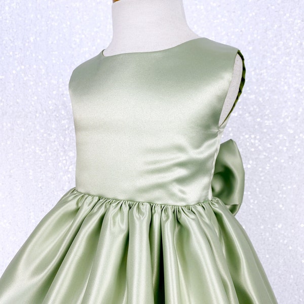 Easter Sage Green Sleeveless Formal Satin Dress Toddler Infant Flower Girl Birthday Party Pageant Recital Photoshoot Prop Graduation Spring