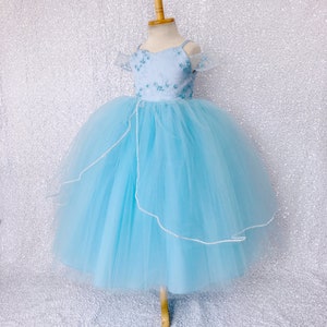 Baby Blue Princess Tulle Floral Spaghetti Strap Dress Junior Toddler Graduation Quinceanera Birthday Party Cinderella Inspired Puffy Dress