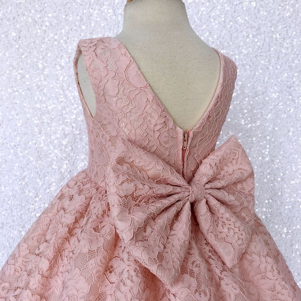 Sleeveless Wedding Chic Blush Pink French Lace Dress Bow Ceremony Flower Girl Junior Easter Spring Summer Holiday Baby Pageant Photoshoot