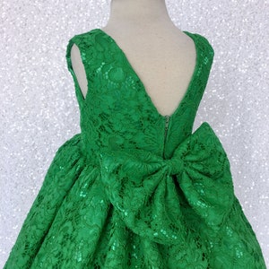 Holiday Spring Christmas Wedding Kelly Green French Lace Gown Bow Birthday Junior Toddler Easter Summer Holiday Pageant Photoshoot 2 4 6 8 image 1