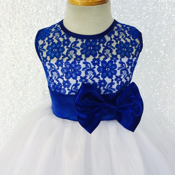 Sleeveless Royal Blue Lace Satin Bias Gown Junior Toddler Holiday Christmas Winter Birthday Pageant Graduation Recital Formal Flower Girl