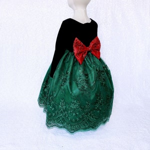 Christmas Hunter Green Embroidery Ankle Length Long Sleeve Toddler Junior Dress