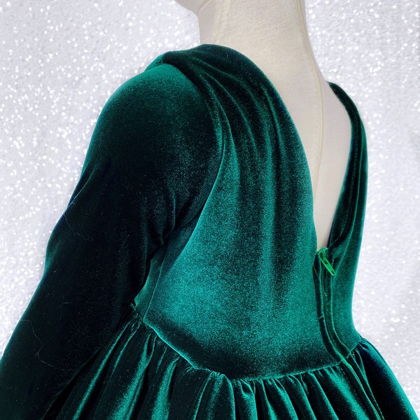 Robe en velours extensible à manches longues vert chasseur pour tout-petit mariage fille d'honneur fête d'anniversaire séance photo reconstitution historique de l'obtention du diplôme vacances chic