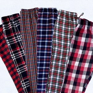 Christmas Pajama Pants Navy Plaid Cotton Red White Black PJ Warm Pajama Set Adult Women Men Unisex Winter Fall Pocket Pajamas XS S M L XL