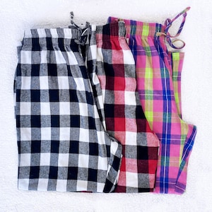 Pocket Multi Colored Pajama Pants Red White Black Yellow Plaid Cotton Navy Pink PJ Warm Winter Fall Christmas Pajama Set Adult Unisex image 1