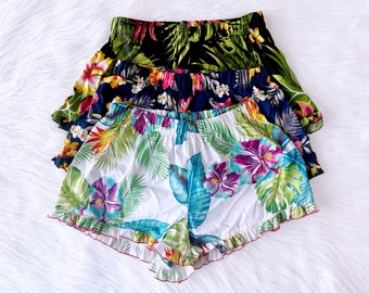 Tropical Pattern Ruffle Shorts Adult Women Summer Vacation Spring Birthday Gift Graduation Photoshoot Hawaiian Shorts PJ Shorts S M L XL XXL