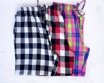 Pocket Multi Colored Pajama Pants Red White Black Yellow Plaid Cotton Navy Pink  PJ Warm Winter Fall Christmas Pajama Set Adult Unisex