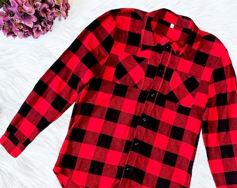 Vintage Chemise à carreaux rouge et noire en flanelle à carreaux Buffalo Dickies - Moyenne - France